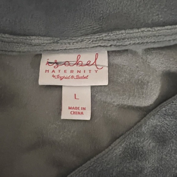 Isabel Maternity Shirt Womens Large Grey Velour Long Sleeve V-Neck Side Ruch - Picture 5 of 9